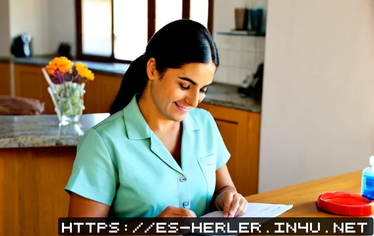 생활가사도우미의 성공적인 고객 관리 방법 - Photorealistic lifestyle scene in a bright, tidy Spanish apartment, a professional female home helpe...